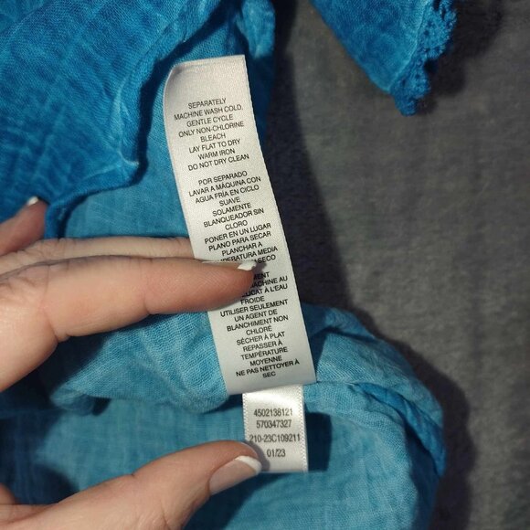 Chicos Women's S Aqua Blue Split Sleeve Versatile Vibrant Vintage Fairycore Top - Picture 9 of 11